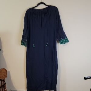 J. Crew Navy Long Sleeve Tunic Dress with Green Trim NWOT